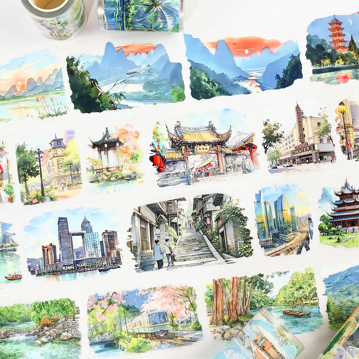 

16, дизайн, китайский городской пейзаж, домашнее животное, васи, наклейка, лента для ландшафтного дизайна, высечка, DIY чехол для мобильного телефона Ins