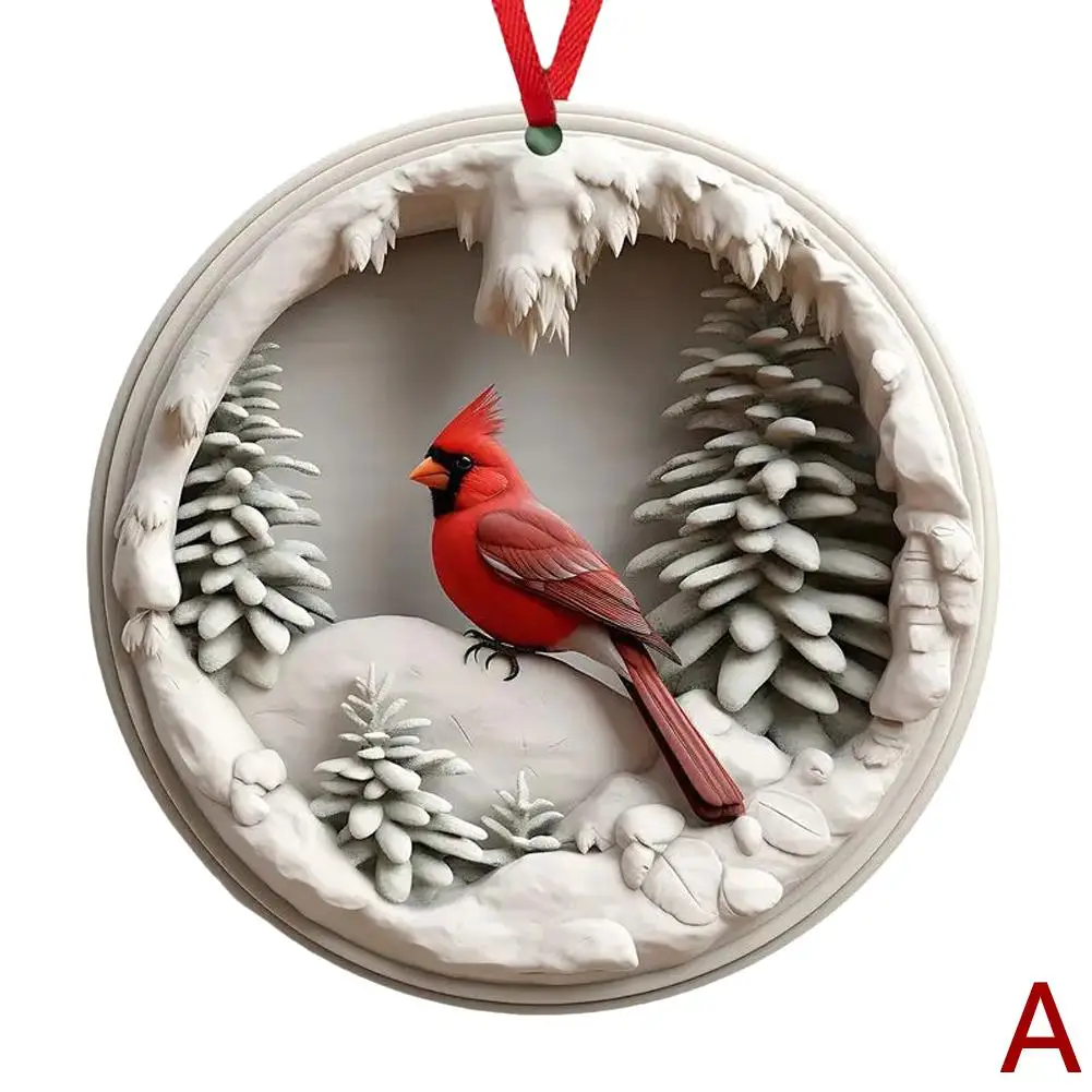2D Red Cardinal Christmas Ornaments Wooden Cardinals Birds For Christmas Tree Ornament Decorations 2023 New Year Gifts H5E9