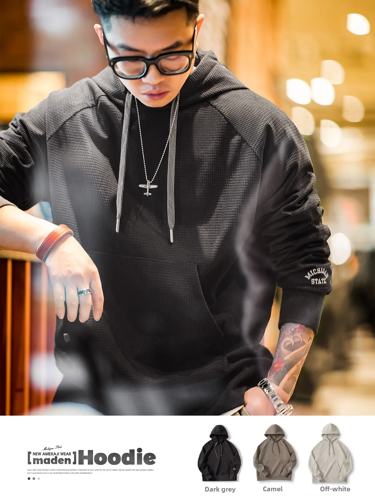 

Maden Американская толстовка с капюшоном в стиле ретро с кукурузной вышивкой, бархатная, универсальная, цветная, накладная, мужская, весенняя, с прямыми штанинами, из полиэстера...