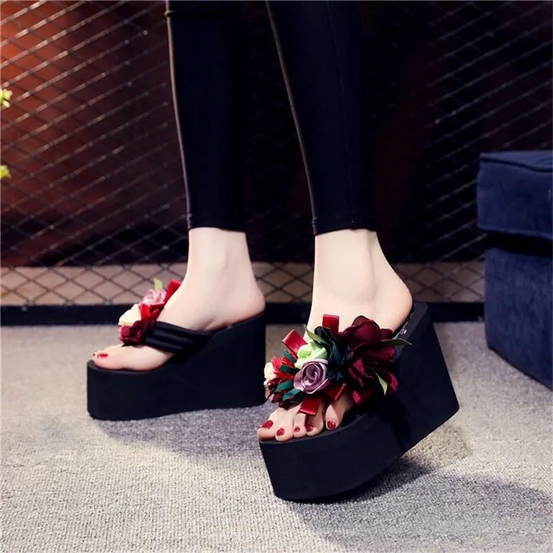 Flower Slides Women Shoes Woman Fashion High Quality Wedge Slippers Designers Sexy High Heels Mules