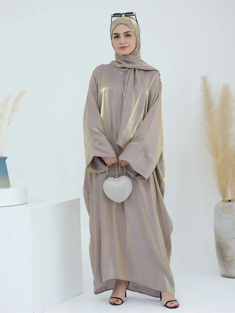 Shimmer Batwing Satin Khimar Abaya Dubai Luxury Muslim Kaftan Dress Palestine Abayas For Women Kebaya Caftan Robe Femme Vestidos