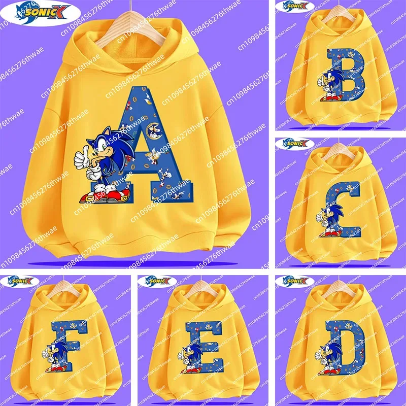 

Детская толстовка с буквой A-Z Sonic — повседневная рубашка Super Speed Kid Kawaii для девочек — новый стиль с длинным рукавом на осень/зиму 2025 г.