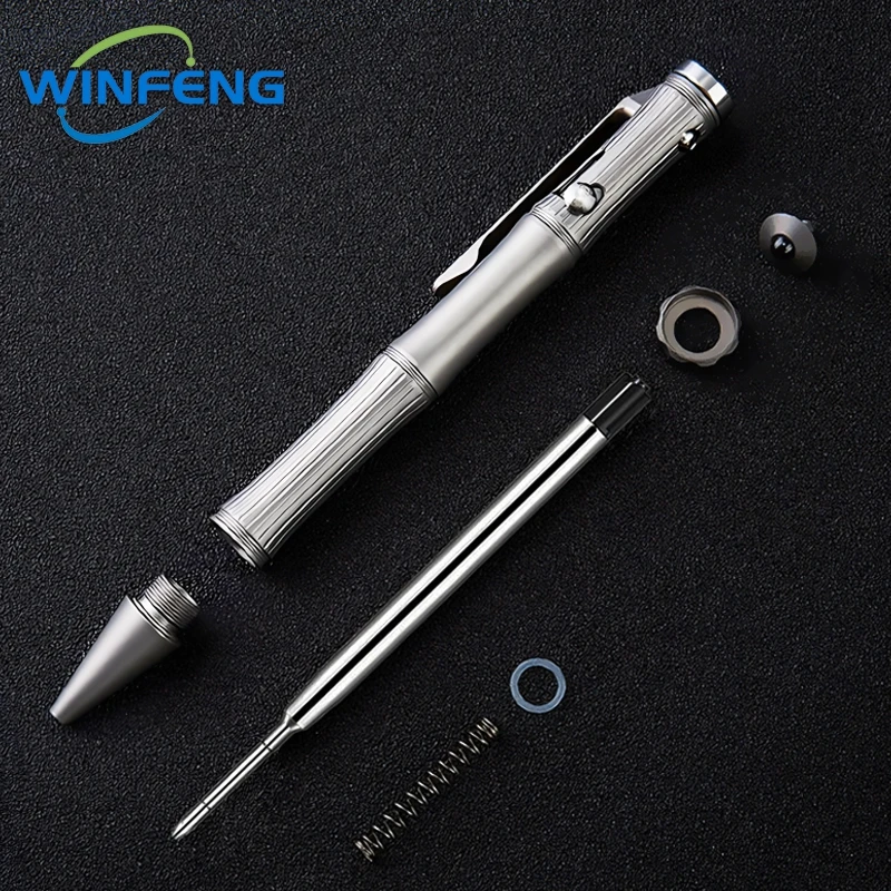 Multi-functional Titanium Tactical Bolt Action Pen Self-defense Glass Breaker Business Signature Ballpoint Pen with Turning Gyro