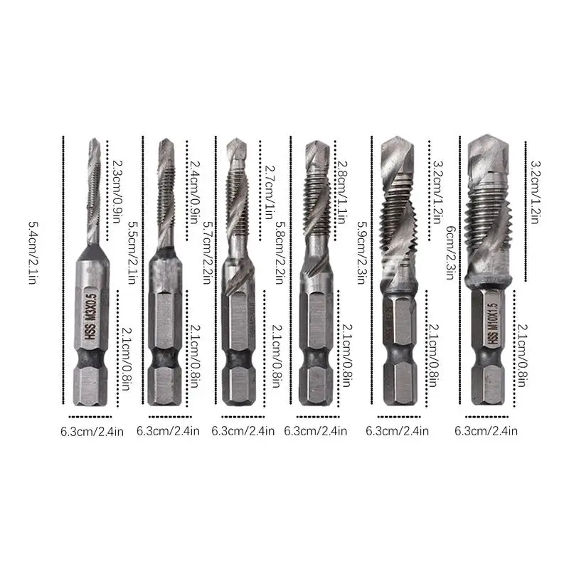 Zestaw wierteł z pogłębiaczem do gwintowania Zestaw 6 odpornych na zużycie kranów do gwintowników w rozmiarze metrycznym M3 M4 M5 M6 M8 M10
