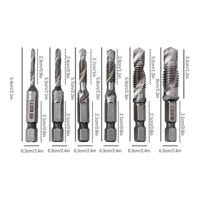 Imagem -06 - Parafuso Rosqueamento Bit Ferramenta Escareador Brocas Conjunto de Resistente ao Desgaste Torneiras de Parafuso Kit de Ferramentas em Tamanho Métrico m3 m4 m5 m6 m8 M10