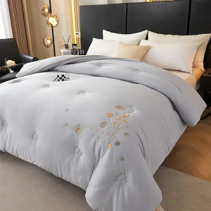 Natural Soy Protein Fiber Winter Duvets Embroidery Warm Cotton Quilts in Spring Autumn Student Dormitory Single Double Quilt