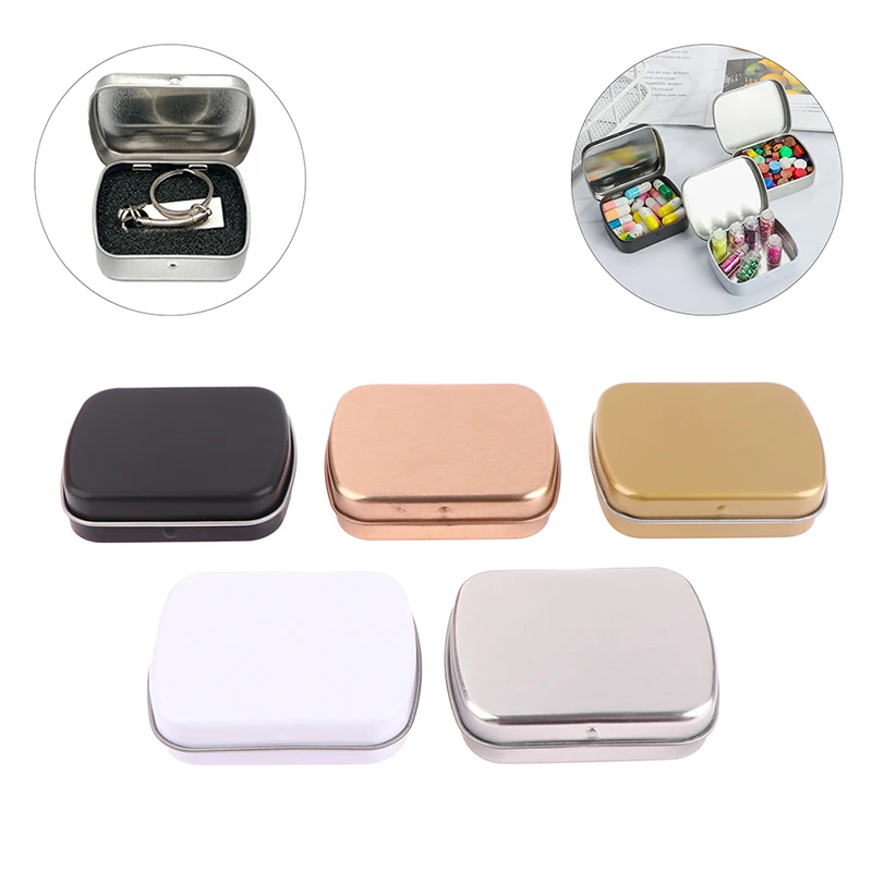 Mini Tin Box Flip Storage Box With Lid Portable Rectangular Small Empty Case Organizer For Pill Coin Candy Key Home Organizer