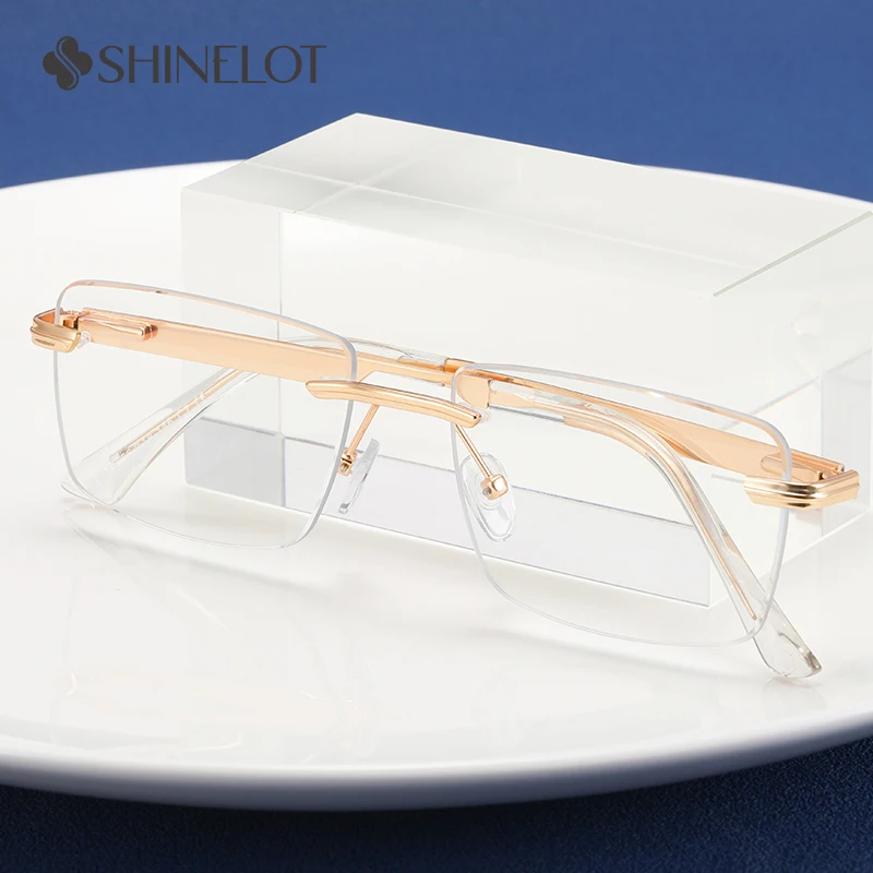 

81019 Frameless Rectangle Men Eyeglasses Frame Eye Protection Glasses New Arrival Rimless Intellectual Squre Eyewear