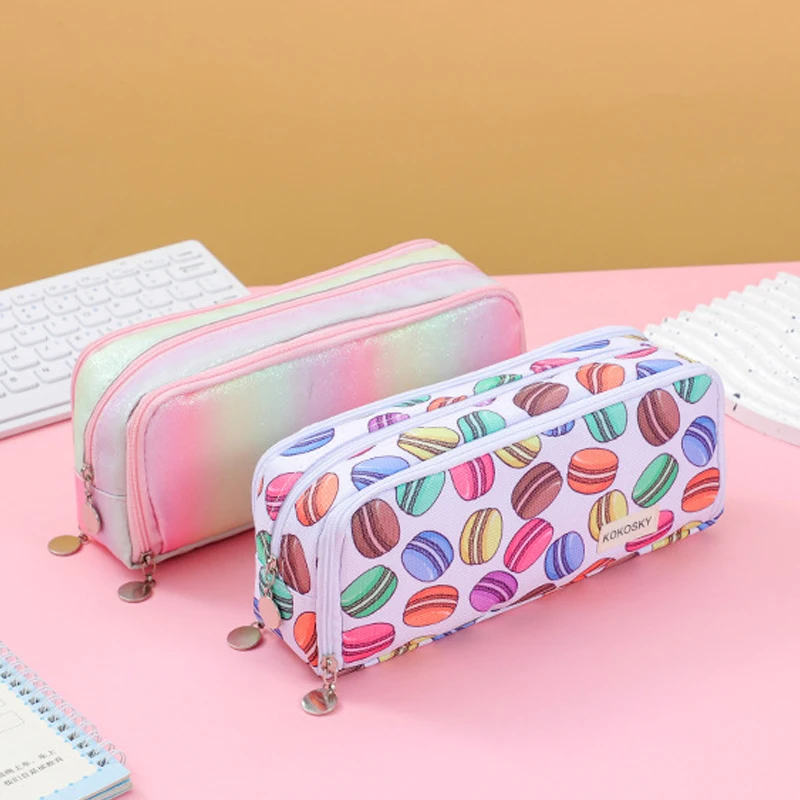Large Capacity Dual Window Pencil Case - Korean Style Multifunctional Stationery Box for High School Students