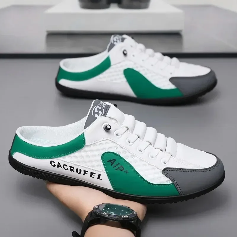 Men's Half Slippers Fashion Outdoor Casual Shoes for Men Walking Flats Soft Sole Support Slipper Mesh Breathable Slip-On Loafers image 3