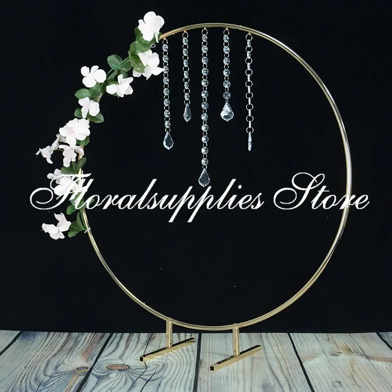 10PCS New Arrival Floral Hoop Centerpiece Metal Gold Flower Stand with Hanging Beads Crystal Centerpiece for Wedding