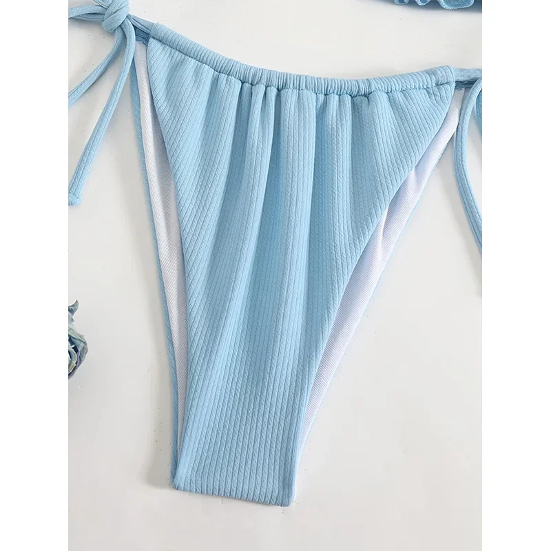 ブルーマイクロビキニ 2025 新ブラジル Biquini バンドー Tバック水着女性リブ水着水着女性の夏のビーチウェア