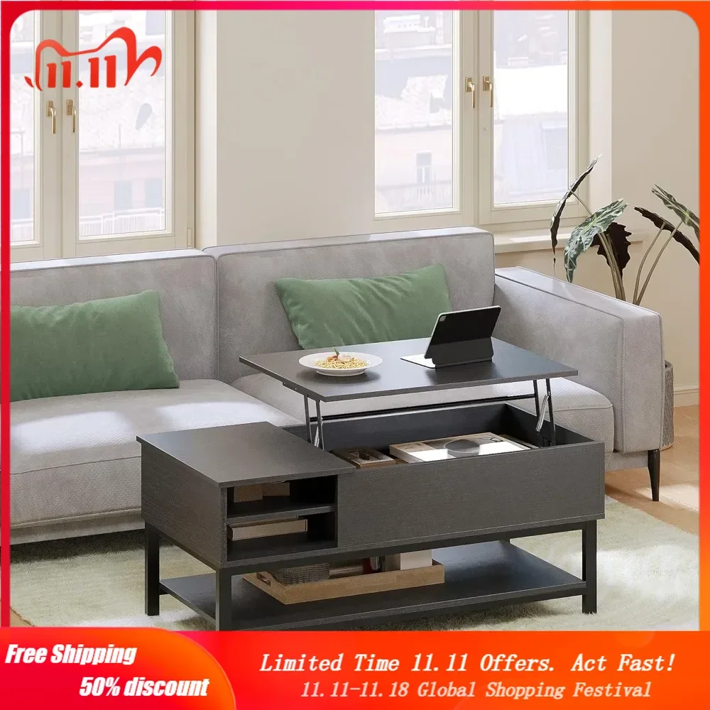 

Rise & Shine Coffee Table with Lift Top & Storage - 42" Black Lift Top Coffee Table with Dining Table Height and Storage