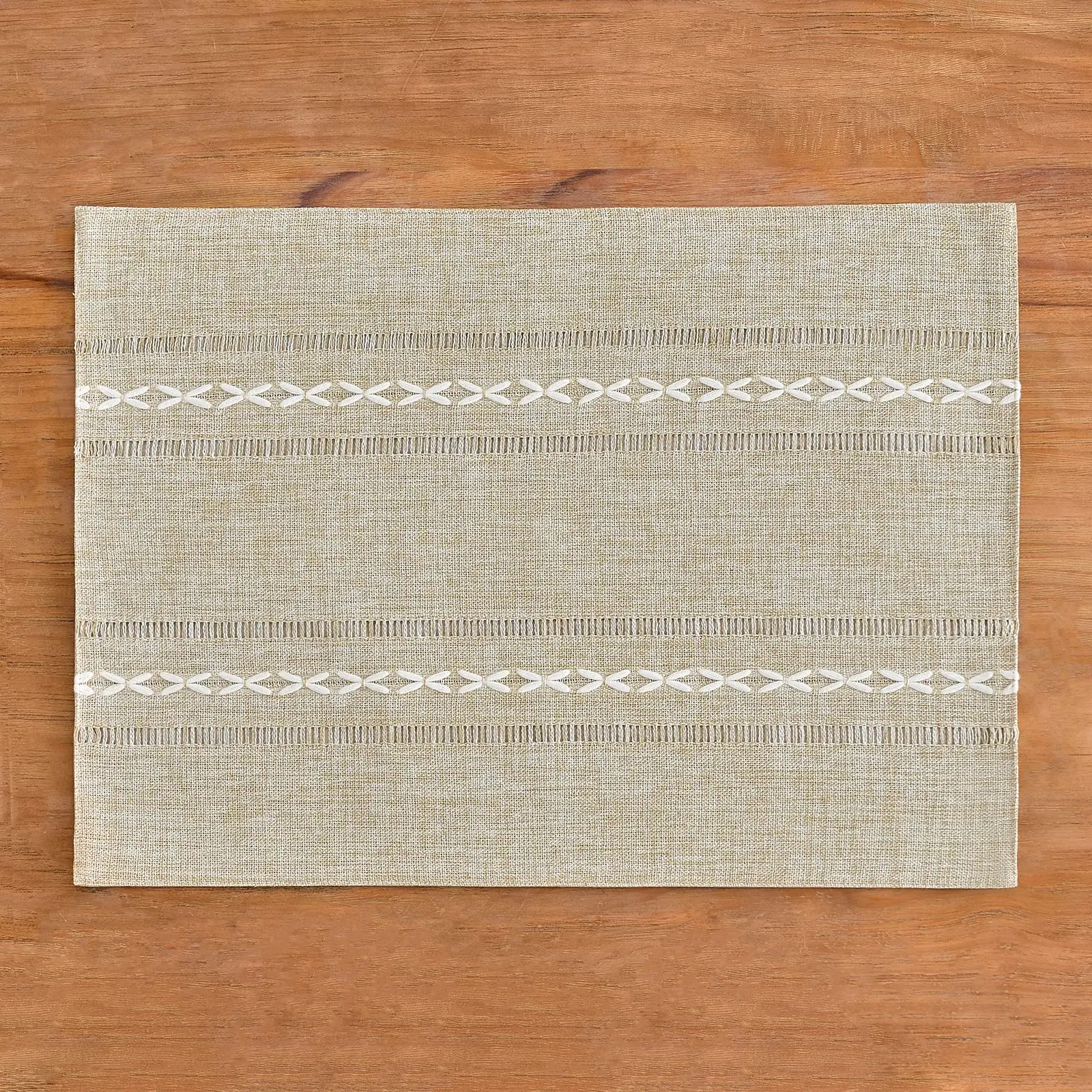 Cotton Linen Placemats, Rustic Hemstitch Place Mats for Kitchen Table, Heat Resistant, 12x20 Inch, Set of 4