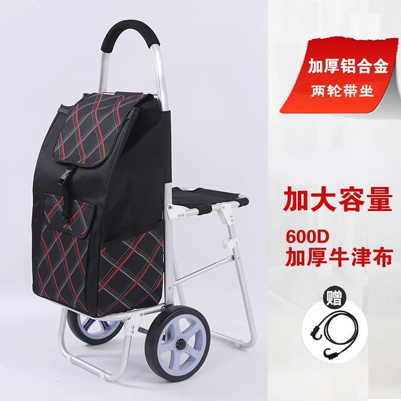 Seat Design Shopping Cart with Waterproof Bag and Chair Household Trolley with Aluminum Alloy Frame Shopping Cart Pull Rod Cart