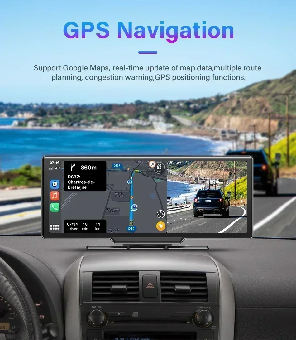 Srnubi 10,26" Dash Cam Rück Carplay Android Auto 4K DVR Navigation Player Dual Len Recorder Dashboard WIFI BT – Detail 8