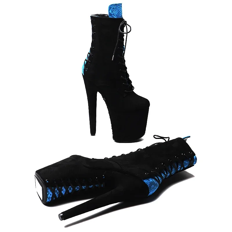 Leecabe 20CM/8inches suede mix snake Trendy fashion High Heel platform stripper heel closed toe Pole Dance boots