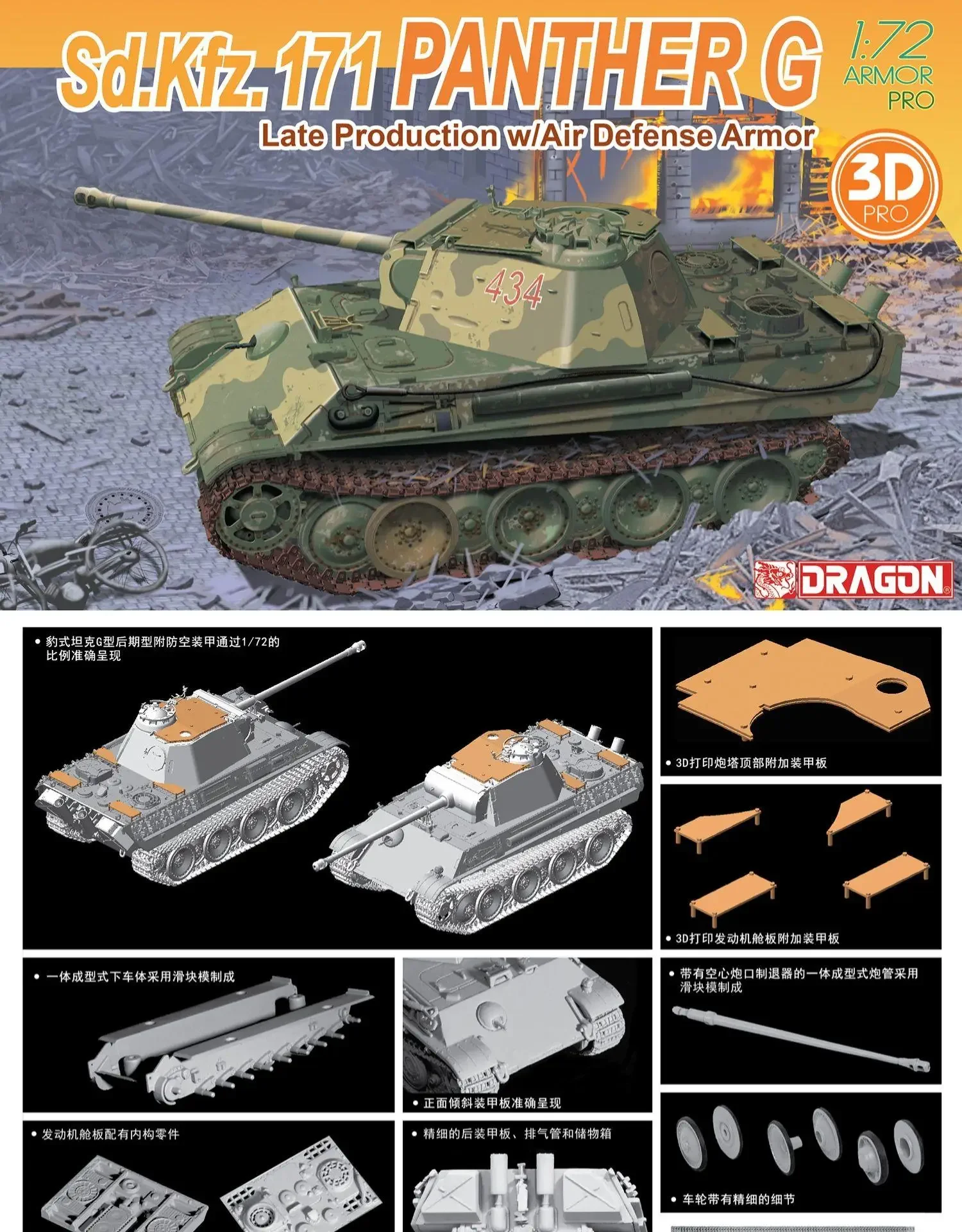 

DRAGON 7696 масштаб 1/72 Sd.Kfz.171 Panther G Late Production с комплектом модели брони для воздушной защиты