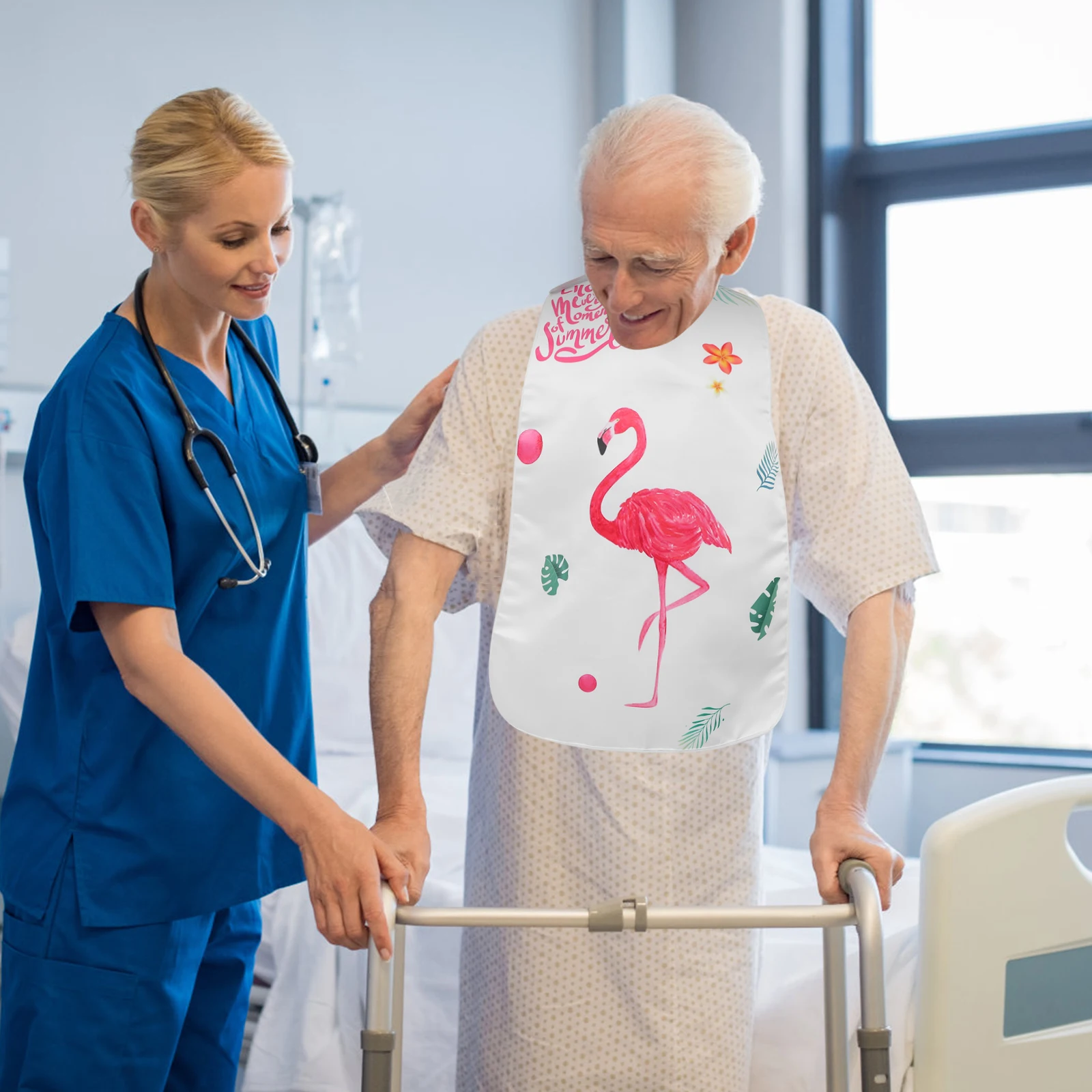 

1Pcs Adult Bib Waterproof Reusable Polyester Eating Bib Large Coverage Adjustable Elder Meal Protector Comfortable Lightweight