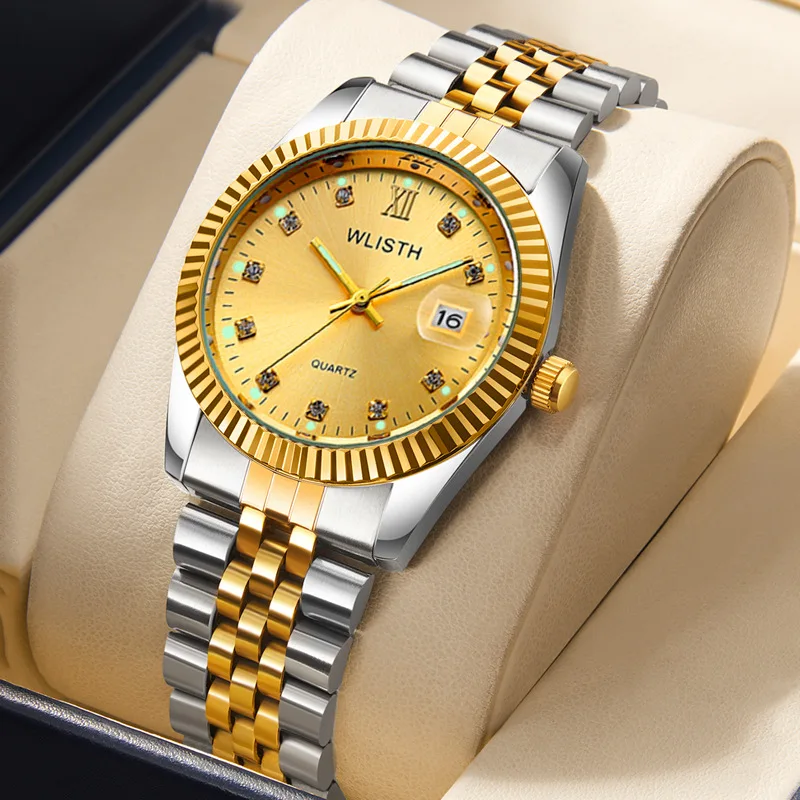 

WLISTH Couple Watches for Men Waterproof Quartz Wristwatch Fashion Luxury Diamond Dial Date Clock Male Watch Relogio Masculino