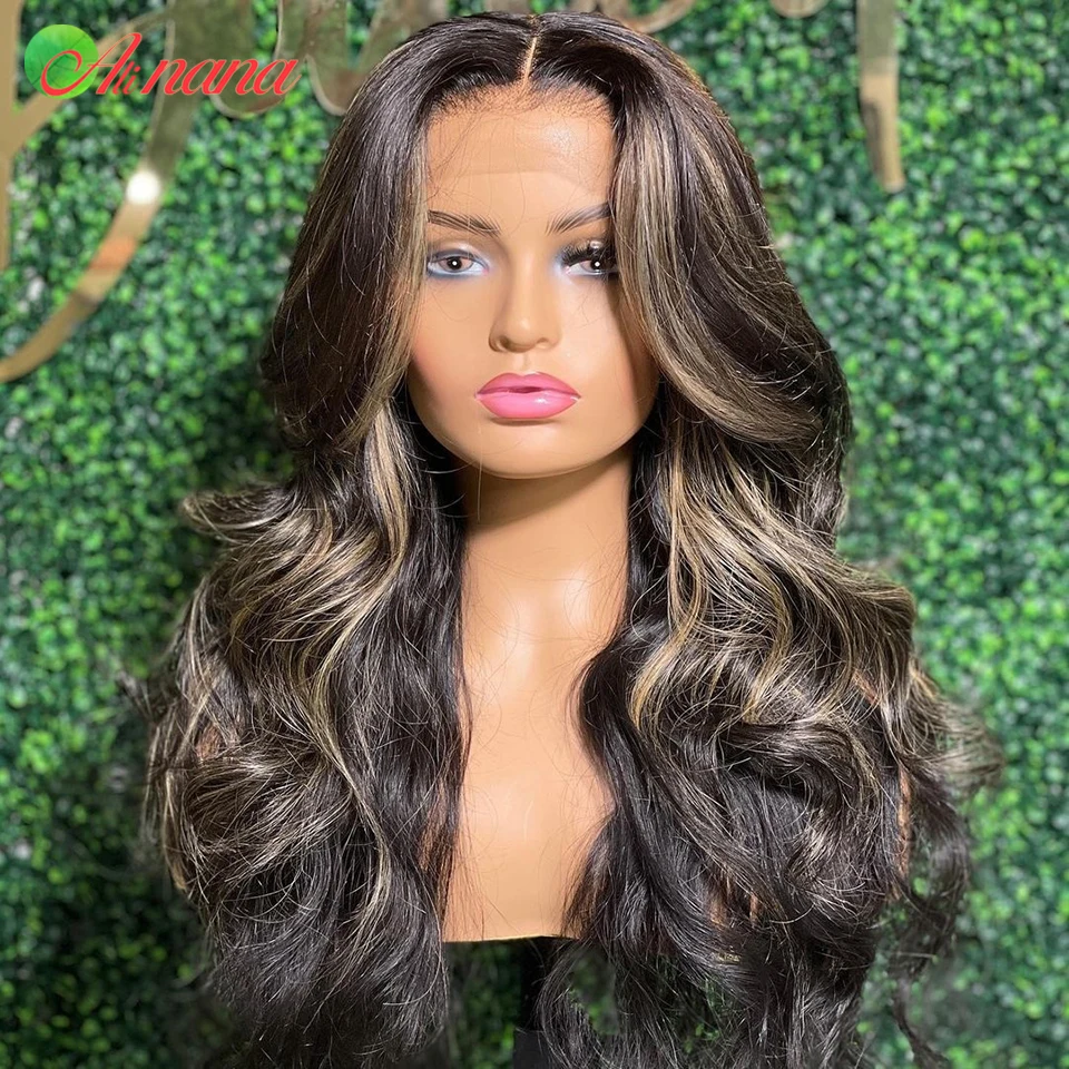 Brown Highlights Blonde Colored Body Wave Human Hair Wig Transparpent 13x4 Lace Front Wigs Pre-Plucked Long Hair Wig For Woman