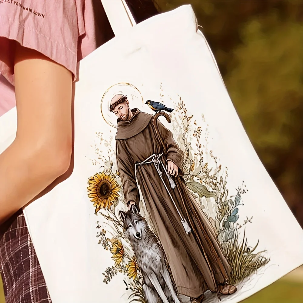

Холщовая сумка-тоут Saint Francis, многоразовая сумка для покупок Sunflower Dove, повседневная сумка для школы и пляжа, идеальный подарок для любителей животных и природы