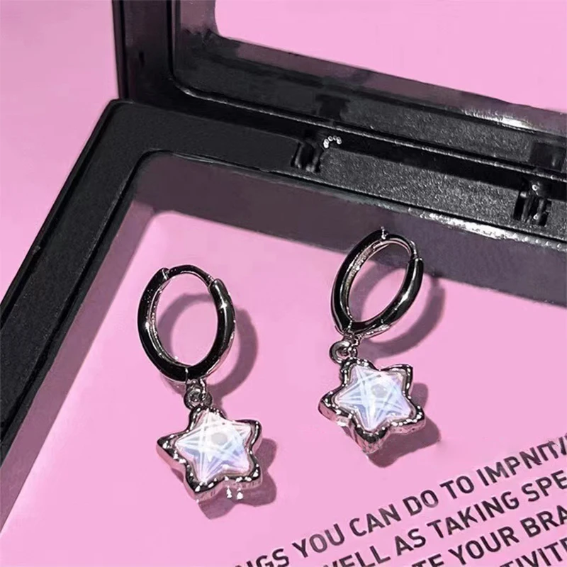 Cute fantasy fairy moonstone star pendant earrings Y2K Harajuku retro jewelry accessories