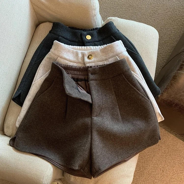 M-XL السراويل الصوفية النساء الشتاء الصلبة الأساسية قيعان ملابس عصرية الكورية مكتب سيدة كل مباراة عالية الخصر الشارع الشهير الترفيه
