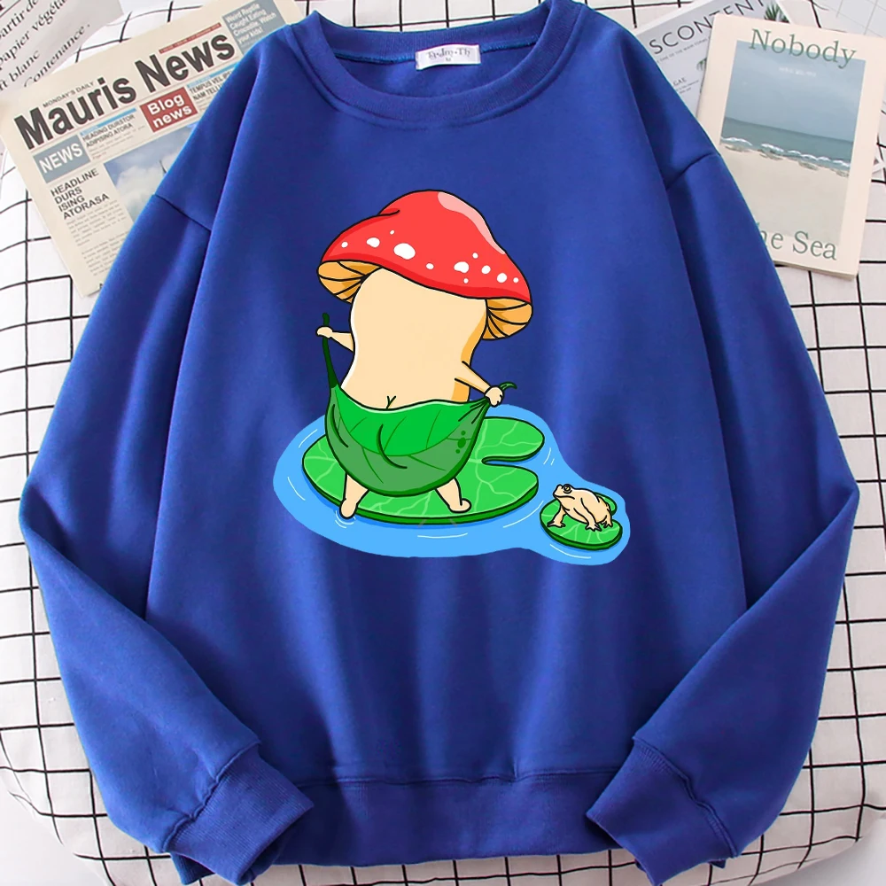 حمام الفطر الكرتون الطباعة المرأة البلوز الركض Crewneck البلوفرات الصوف الملابس للجنسين الخريف فضفاض الشارع الشهير