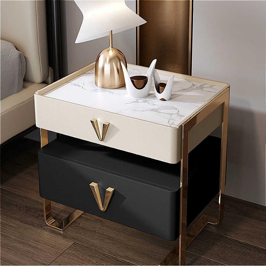 Nightstand Bedroom Furniture Light luxury Rock plateBedside Table household Wooden Side Bed Table mesita de noche Home Furniture