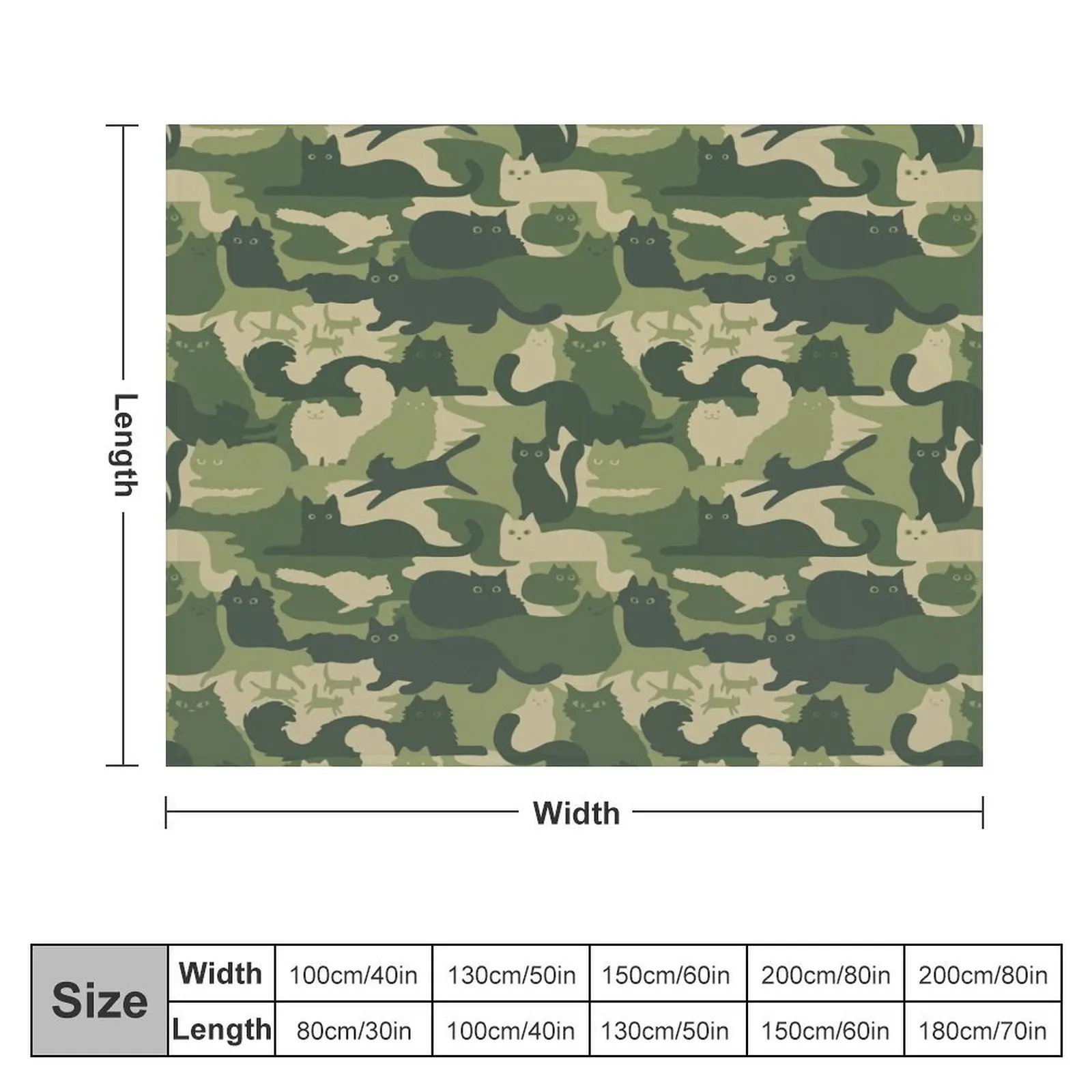 Camouflage Pattern with Cats | Green Cat Camo Throw Blanket Thin Extra Large Throw For Decorative Sofa Luxury Thicken Blankets