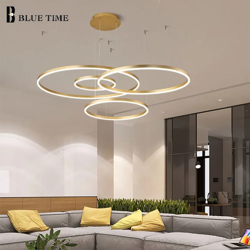 Lámpara colgante Led para comedor, candelabros de anillos de lujo para cocina, sala de estar y dormitorio, iluminación de decoración dorada