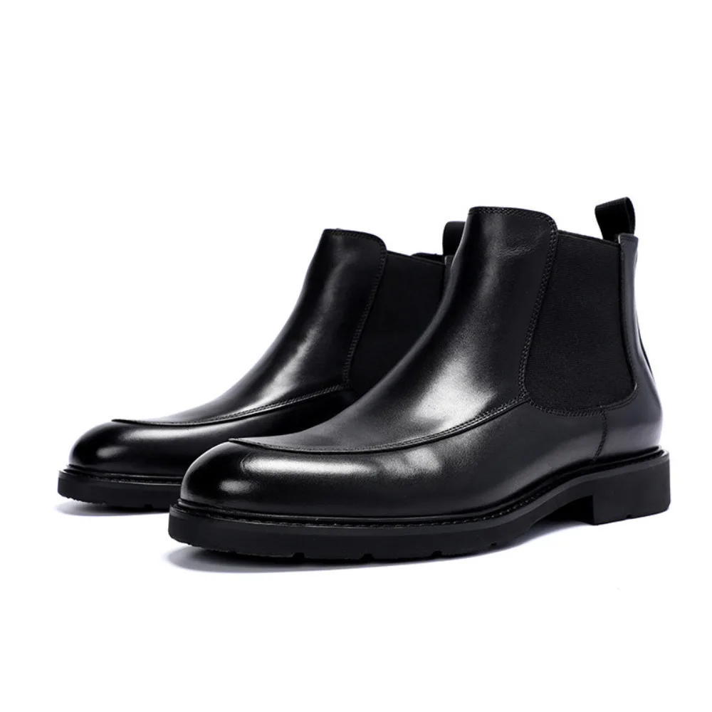 Genuine Full Grain Leather Men's Boots High Top British Style Soft Leather Versatile Short Ankle Boots Popular Fashion Casual