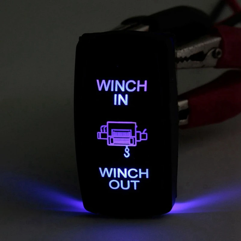 3X 7Pin Laser-Momentary Rocker Switch Winch In Winch Out 12V ON-OFF-ON LED Light Blue