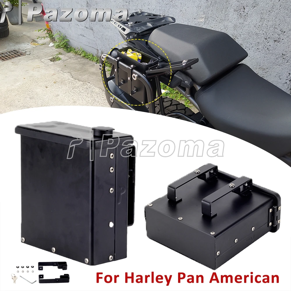 Motorcycle Black Tool Box Aluminum Rear Seat Right Side Storage Case Bag For Harley Pan American CVO 1250 RA1250 RA1250S Toolbox