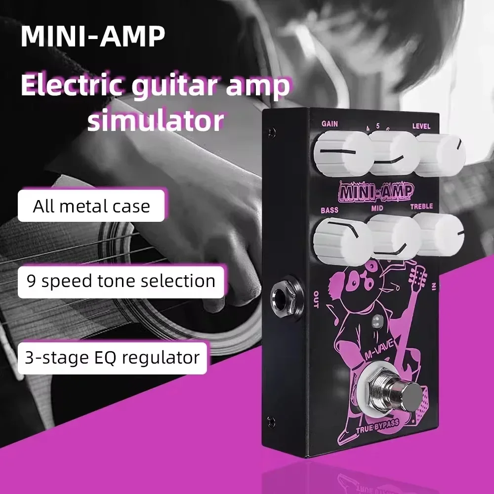 

M-VAVE MINI-AMP, педаль с имитацией предварительного усилителя, 9 классических эффектов усилителя, 3-полосный эквалайзер, педаль True Bypass, аксессуары для гитары