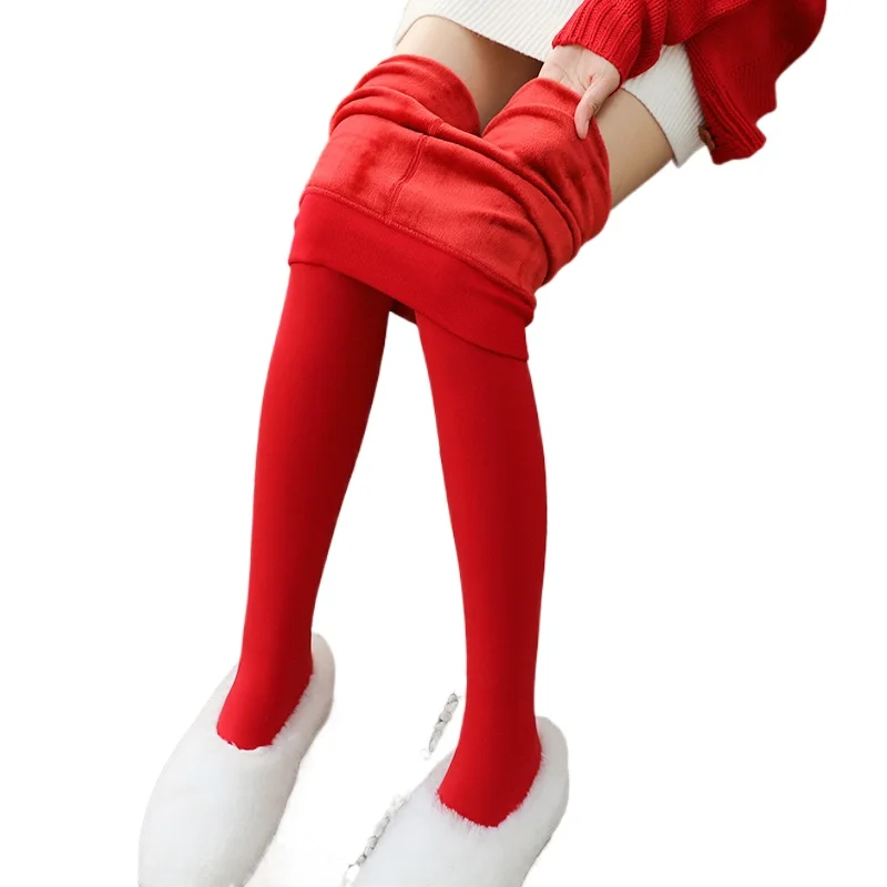 2023 New Design Women Red Leggings Autumn Winter Plush Thickened Pantyhose Wear Warm Pants Benmingnian 160g 300g High Quality