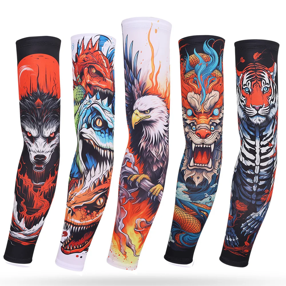 Sports Cooling Arm Sleeves, Elastic Cover for Driving, Running, Basketball, Football, Anti-UV, 3D Print, Tattoo