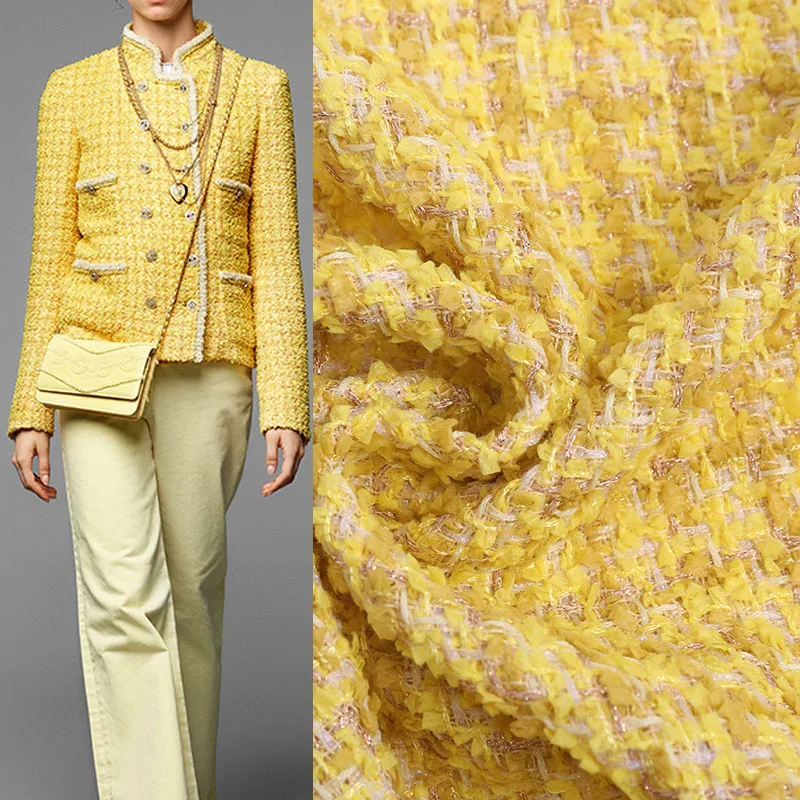 50x145cm Yellow Color Gold Wire Yarn-Dyed Braided Tweed Fabric For Women Autumn Jacket Dress Suits Coat Handbag DIY Cloth Sewing