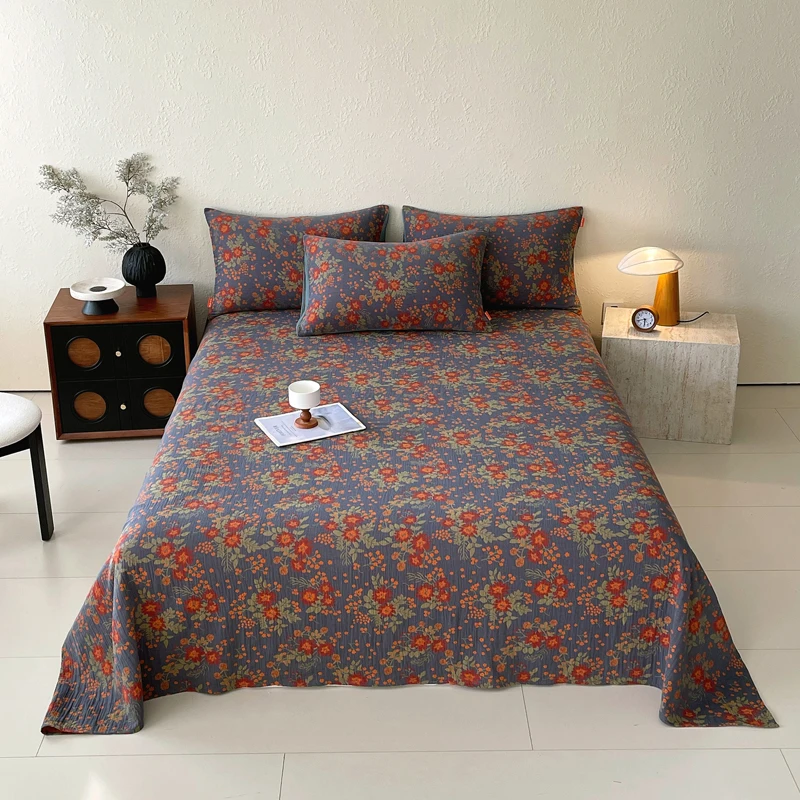 

100% Cotton Bed Sheet Plant Flowers Printed Single King Sheets Pure Cotton Single Kids Bed Linens Adults Bedroom for Couples