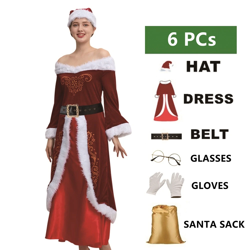 Couple Christmas Clothes Santa Claus Costumes Mom Dad New Year Christmas Eve Cosplay Party Dress Up Outfits Deluxe Velvet