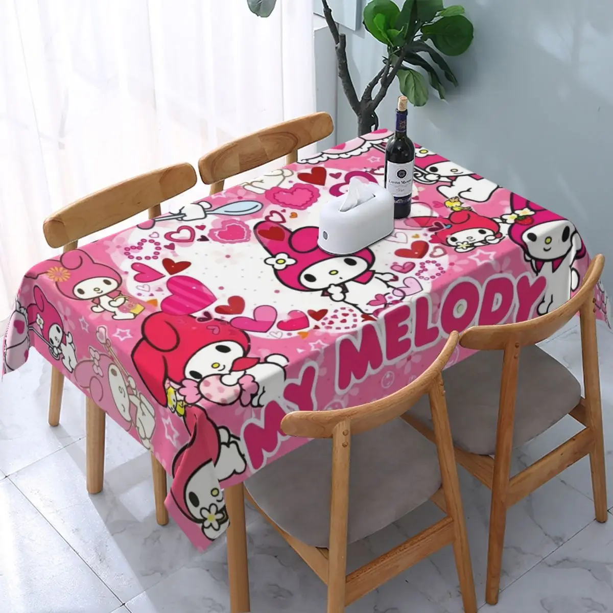 Customized Rectangular Cartoon My Melody Sanrio Japan Anime Tablecloth Fit 40