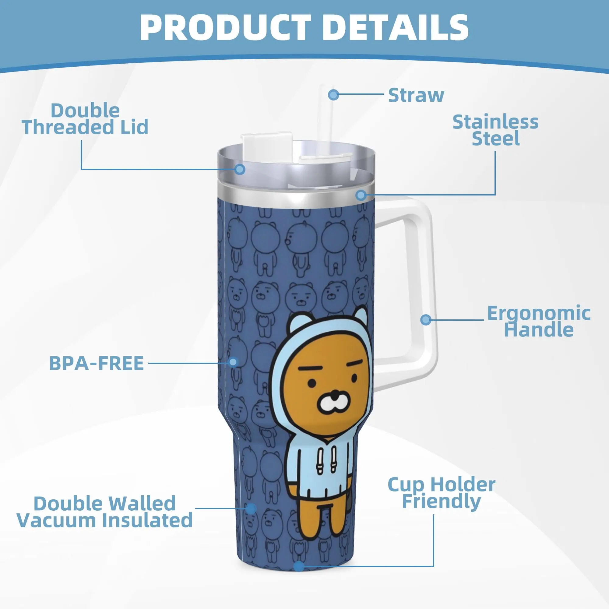 بهلوان من الفولاذ المقاوم للصدأ K-Kakaos F-Friends Ryan أكواب حرارية معزولة للمشروبات الساخنة أكواب السيارة تصميم السفر زجاجة ماء