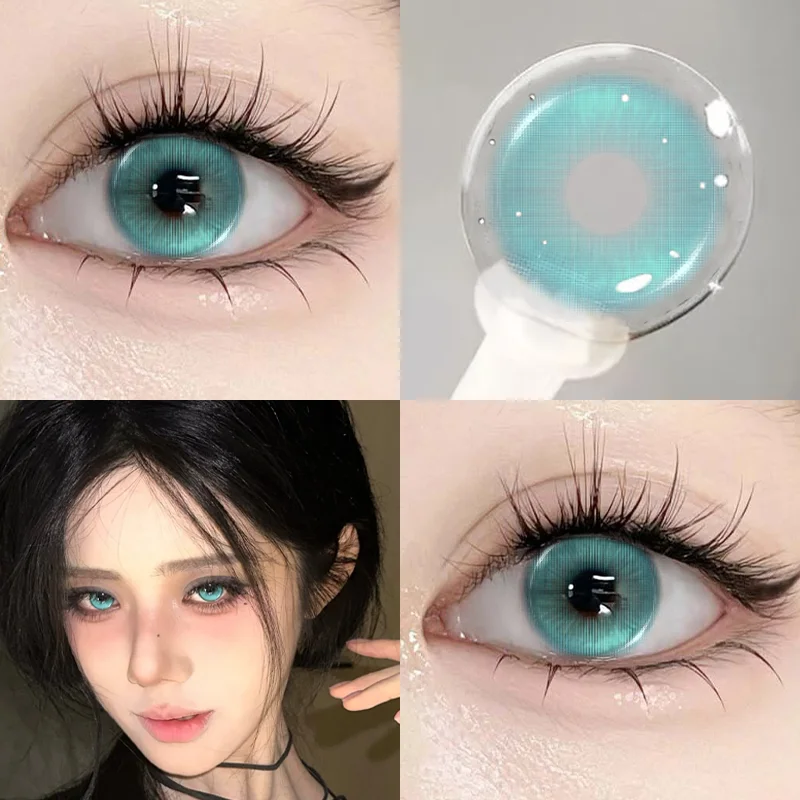 YIMEIXI 1 Pair Hot Sale Blue Comic Eye Fashion Color Contact Lenses Lady with Eye Soft Green Gloss Eyes Diopters Myopia Degree