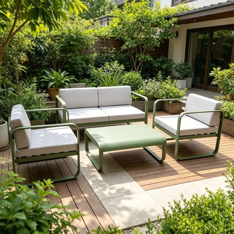 Macaron Color Sunproof Waterproof Aluminum Alloy Outdoor Sofa Set Leisure Furniture For Balcony Open Garden Villa Courtyard