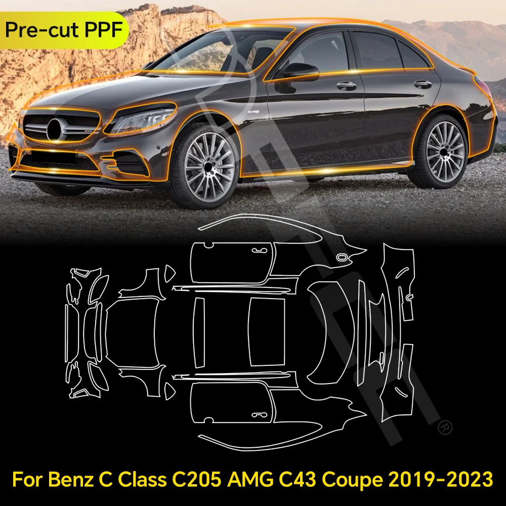 

For Mercedes C CLASS C205 AMG C43 COUPE 2019-2023 TPU Paint Protection Film Anti-scratch Car Body Pre-cut Clear PPF Resistant
