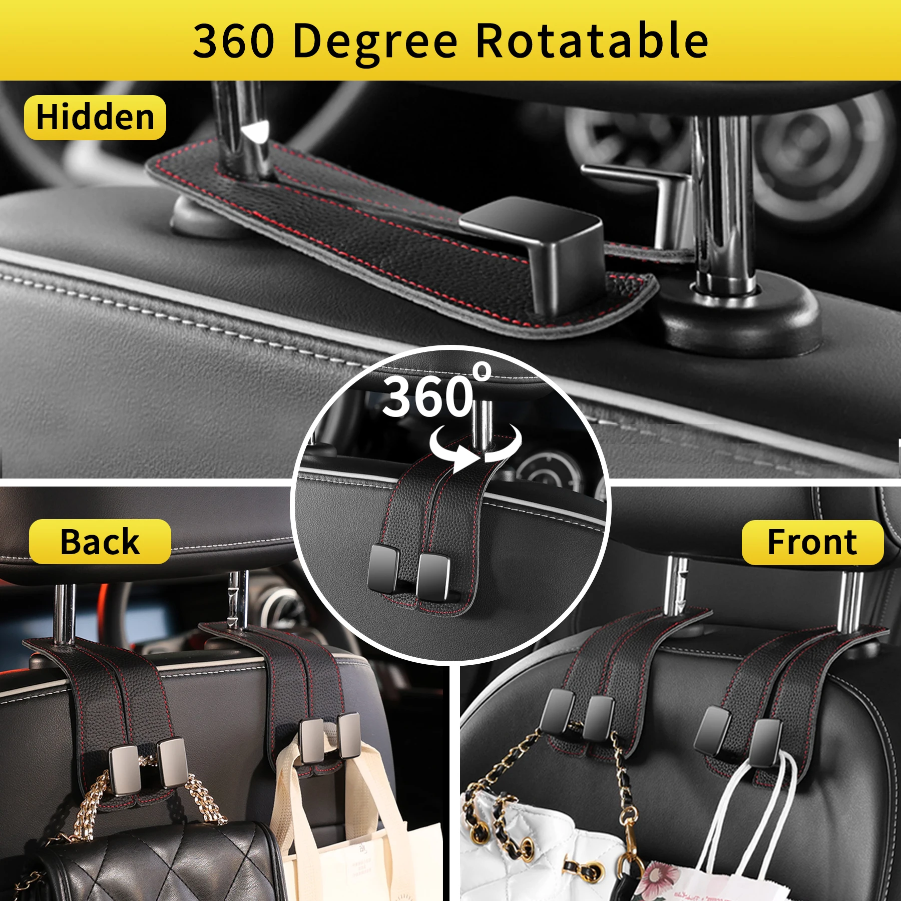 

WEIHAO Real Leather Car Hook Seat Rear Front Seat Storage Bag Storage Bag Small Hook Clothes Sundries Hanger Clip Auto Car Parts