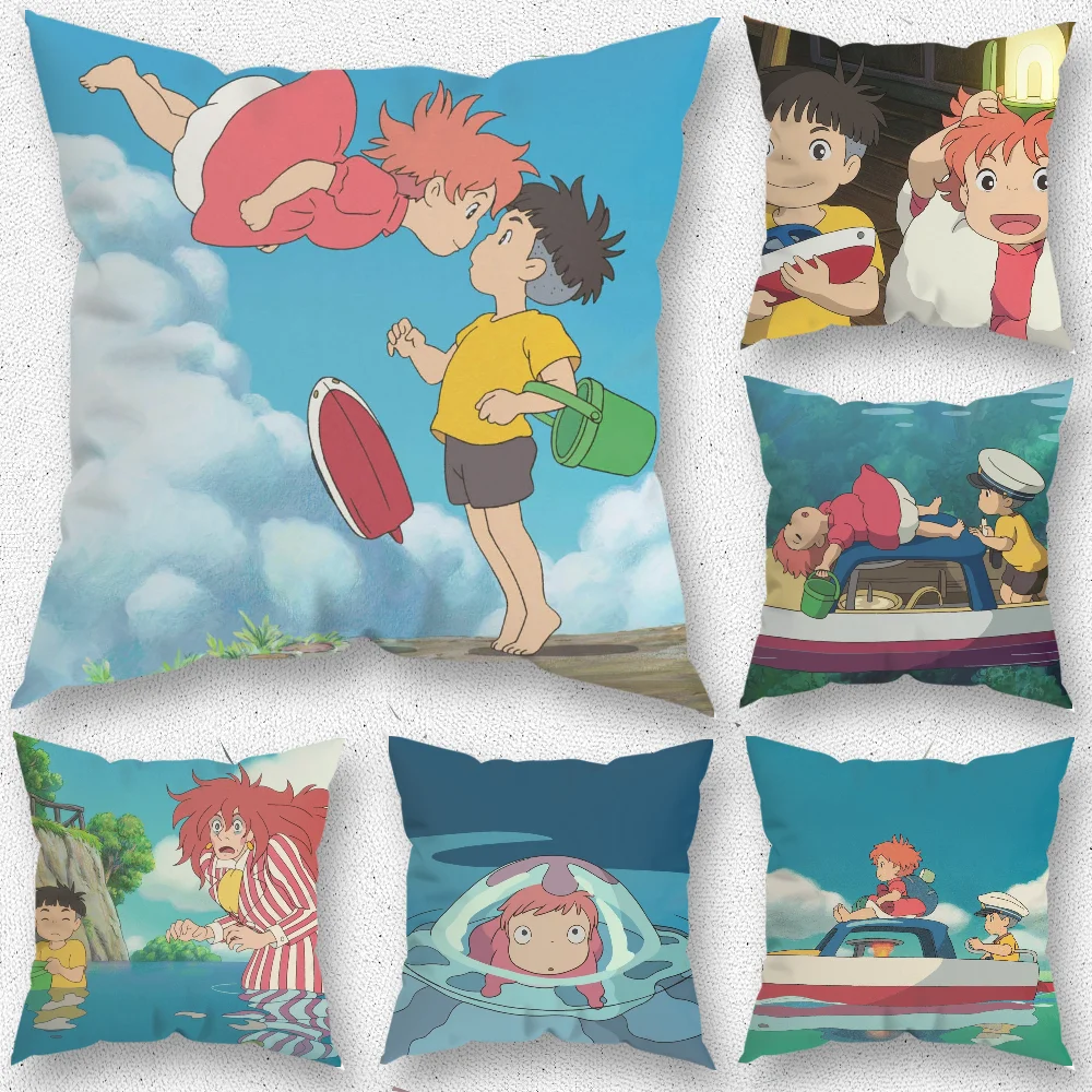 Anime Red Goldfish P-Ponyo cliff Pillow Case For Home Bedroom Room Decoration Living Room Sofa Cushion Cover Suitable