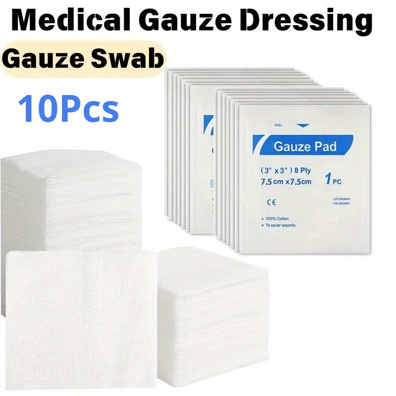 

10Pcs Sterile Gauze Pads 7.62x7.62cm Individually Packed Highly Absorbent Soft Non-Woven for Wound Care First Aid Refill