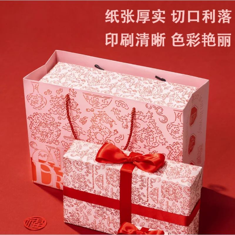 Customized. Red Hand-Painted National Style High Sense Boat Festival Bag Handbag Factory Custom Thickened Bag